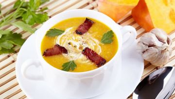 Рецепт Тыквенного супа-пюре с копченым беконом