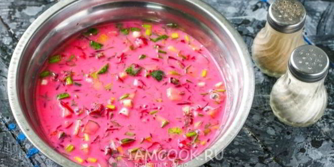 Рецепт холодного свекольника с колбасой