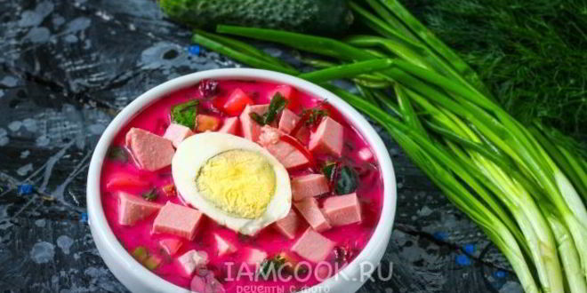 Рецепт холодного свекольника с колбасой