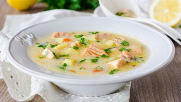 Рецепт Легкого сырного супа с лососем