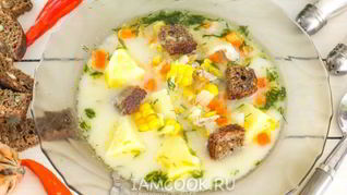 Рецепт Сырного супа с гренками