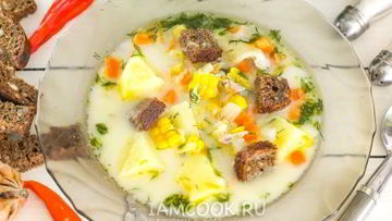 Рецепт Сырного супа с гренками