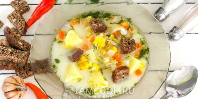 Рецепт сырного супа с гренками