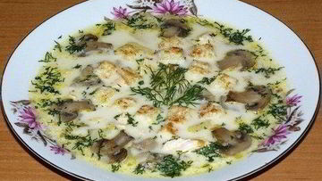Рецепт Сырного супа с куриным филе и шампиньонами