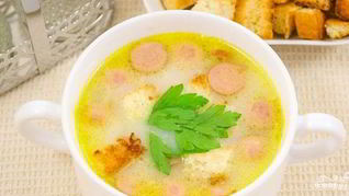 Рецепт Сырного супа с сосиской