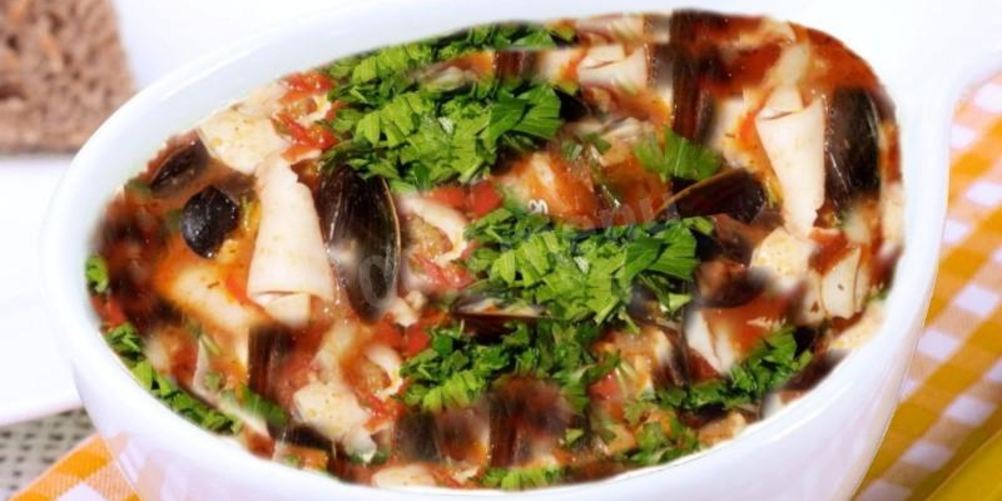 Как приготовить томатный суп с морепродуктами мидии, креветки, кальмары