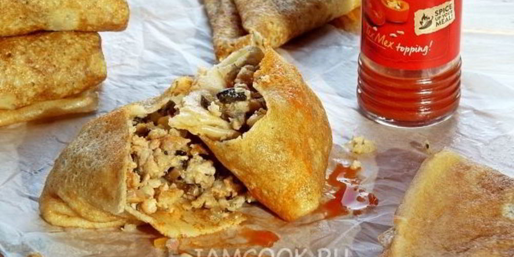 Как приготовить блины с мясом и грибами