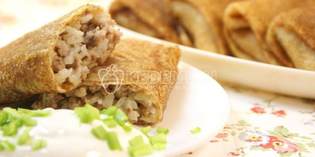 Как приготовить блины с мясом и рисом