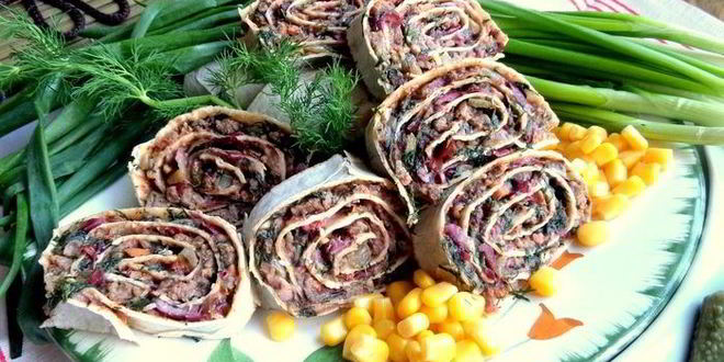 Рецепт закуски из фасоли в лаваше сытная