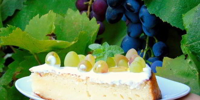 Рецепт лимонного манника с виноградом