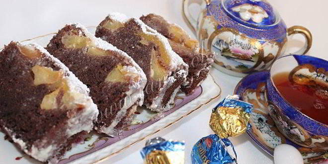 Рецепт шоколадного манника с яблоками