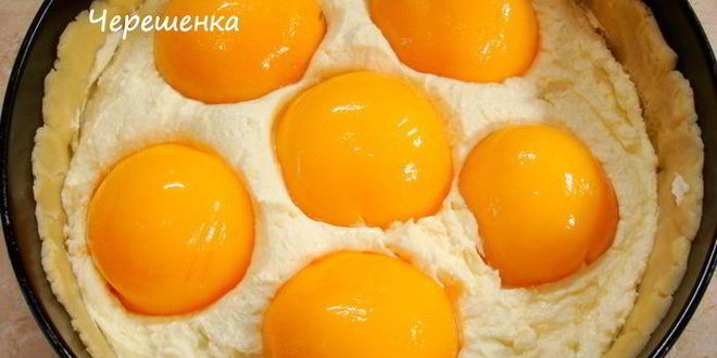 Рецепт творожного пирога с персиками