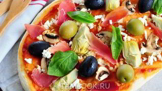 Рецепт Пиццы с грибами, артишоками и оливками
