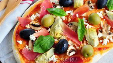 Рецепт Пиццы с грибами, артишоками и оливками
