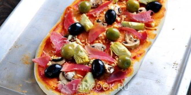 Рецепт пиццы с грибами, артишоками и оливками