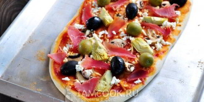 Рецепт пиццы с грибами, артишоками и оливками