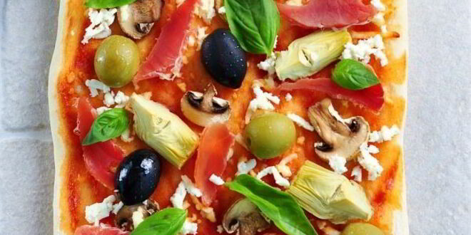Рецепт пиццы с грибами, артишоками и оливками