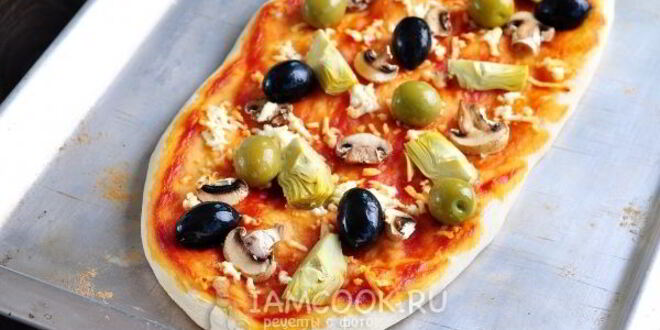 Рецепт пиццы с грибами, артишоками и оливками