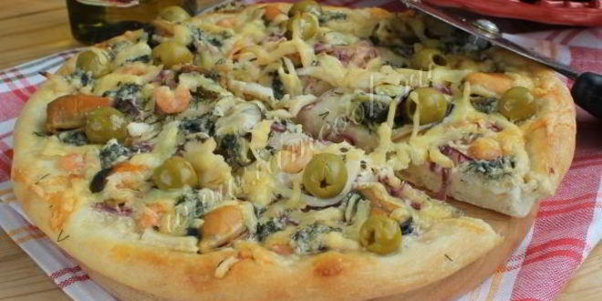 Рецепт пиццы с морепродуктами