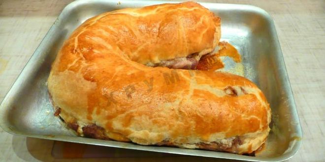 Рецепт штруделя с мясом из слоеного теста