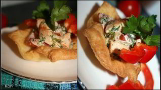 Рецепт Хрустящих корзинок с курицей из домашнего слоеного теста