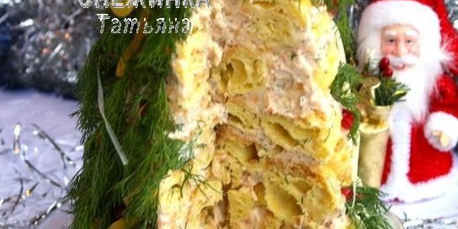 Рецепт закусочного торта новогодняя елка из профитролей и сливочного крем-мусса с семгой