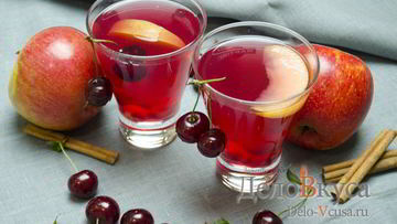 Рецепт Компота из вишни и яблок с корицей