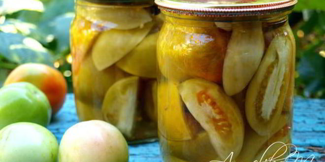 Рецепт маринованных зеленых помидоров дольками