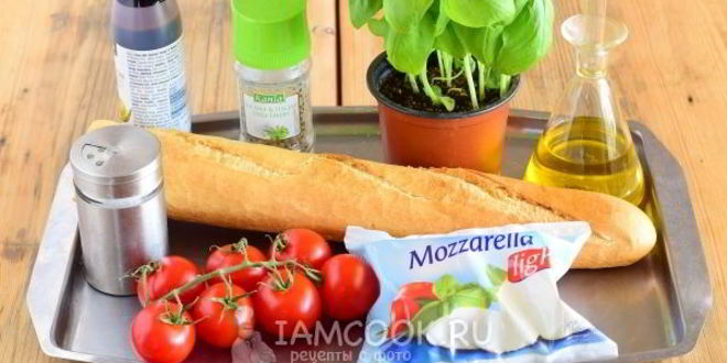 Рецепт брускетты с помидорами черри и моцареллой