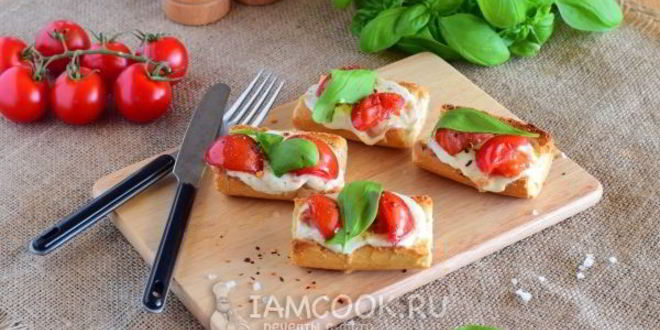 Рецепт брускетты с помидорами черри и моцареллой