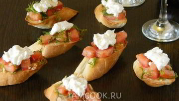 Рецепт Брускетты с помидорами и сыром