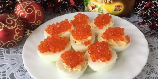Рецепт яиц, фаршированных икрой