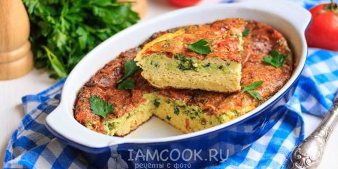 Рецепт омлета с помидорами, кабачками и сыром в духовке