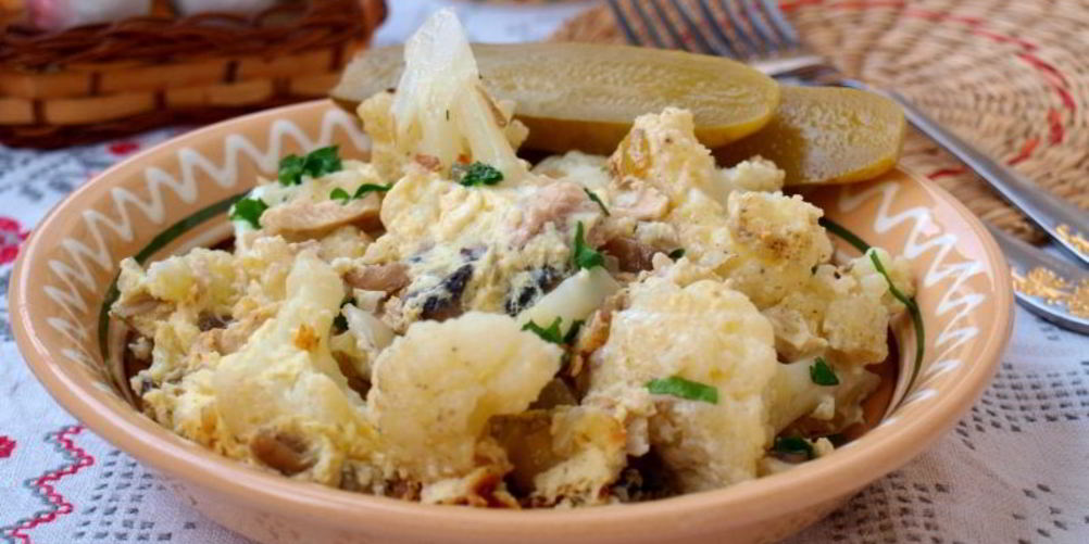 Как приготовить омлет с цветной капустой и шампиньонами