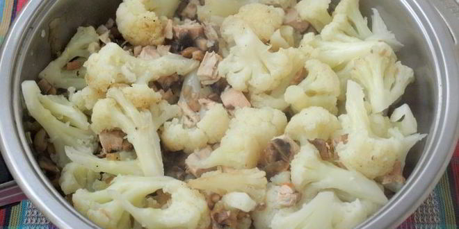 Рецепт омлета с цветной капустой и шампиньонами