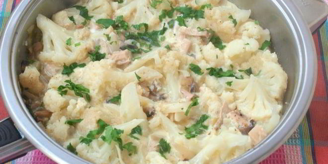 Рецепт омлета с цветной капустой и шампиньонами