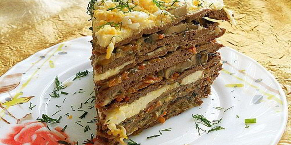 Как приготовить печеночный торт с грибами