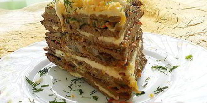 Рецепт печеночного торта с грибами