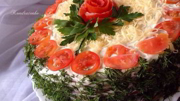 Рецепт Торта из печеночных блинов Весна шагает по планете