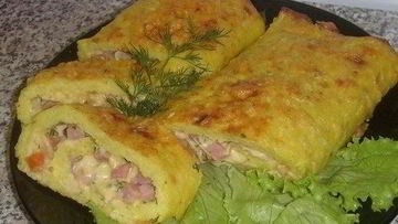 Рецепт Кабачкового рулета с сыром и ветчиной