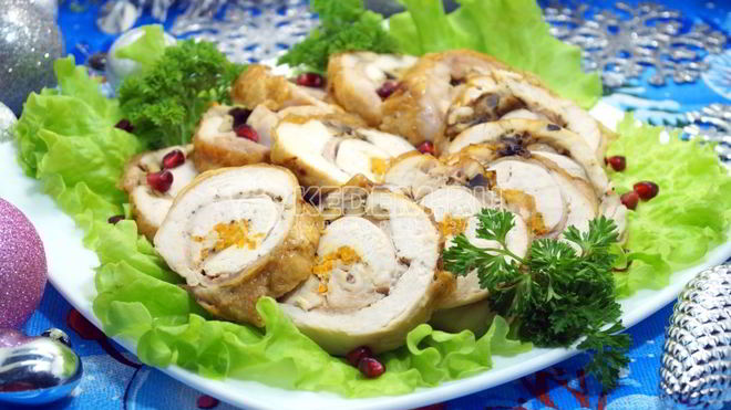 Рецепт Куриного рулета с грибами Праздничный