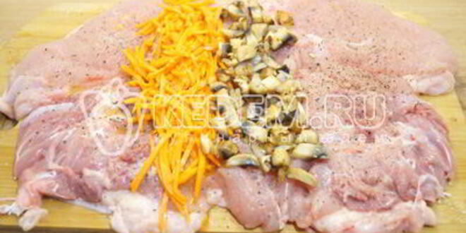 Рецепт куриного рулета с грибами праздничный