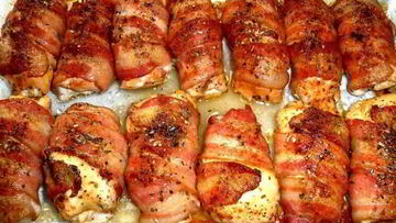 Рецепт Куриных рулетиков со сливочным сыром в беконе