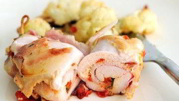 Рецепт Куриных рулетов с жареными перцами, прошутто и моцареллой