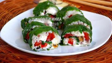 Рецепт Рулета из шпината с рисом и морепродуктами
