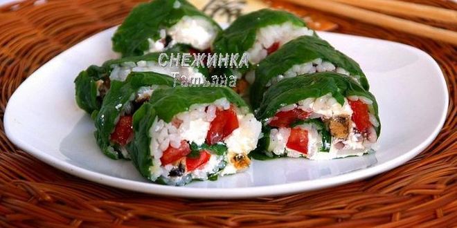 Рецепт рулета из шпината с рисом и морепродуктами