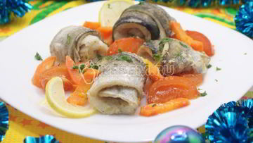 Рецепт Рулетиков из рыбы запеченные с овощами