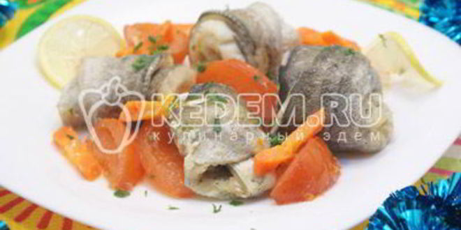 Рецепт рулетиков из рыбы запеченные с овощами