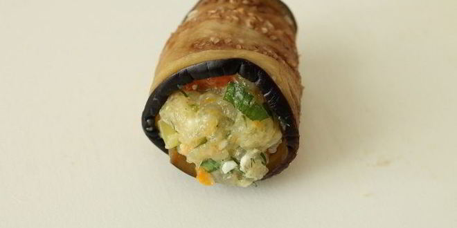 Рецепт рыбных рулетиков из баклажанов