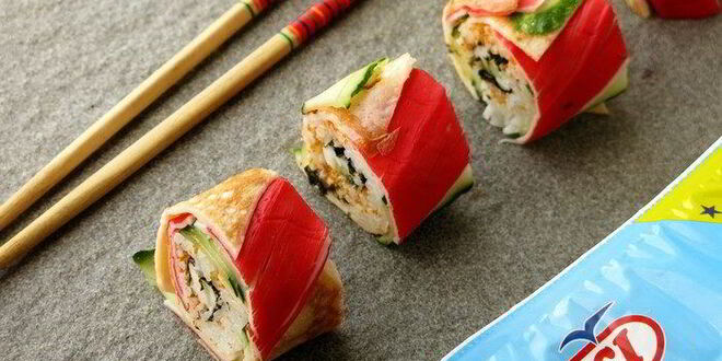 Рецепт радужных суш с крабовыми палочками